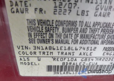 2008 Nissan Sentra 2.0S from USA, damaged, VIN 3N1AB61E18L674512